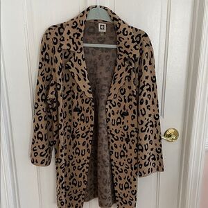 Anne Klein Black and Tan Knit Long Cardigan double breasted Size L